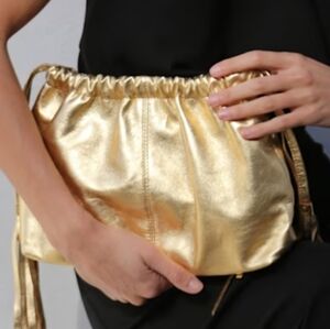 dean. Gold Handcrafted Metallic Leather Clutch With Tan Strap Made In LA